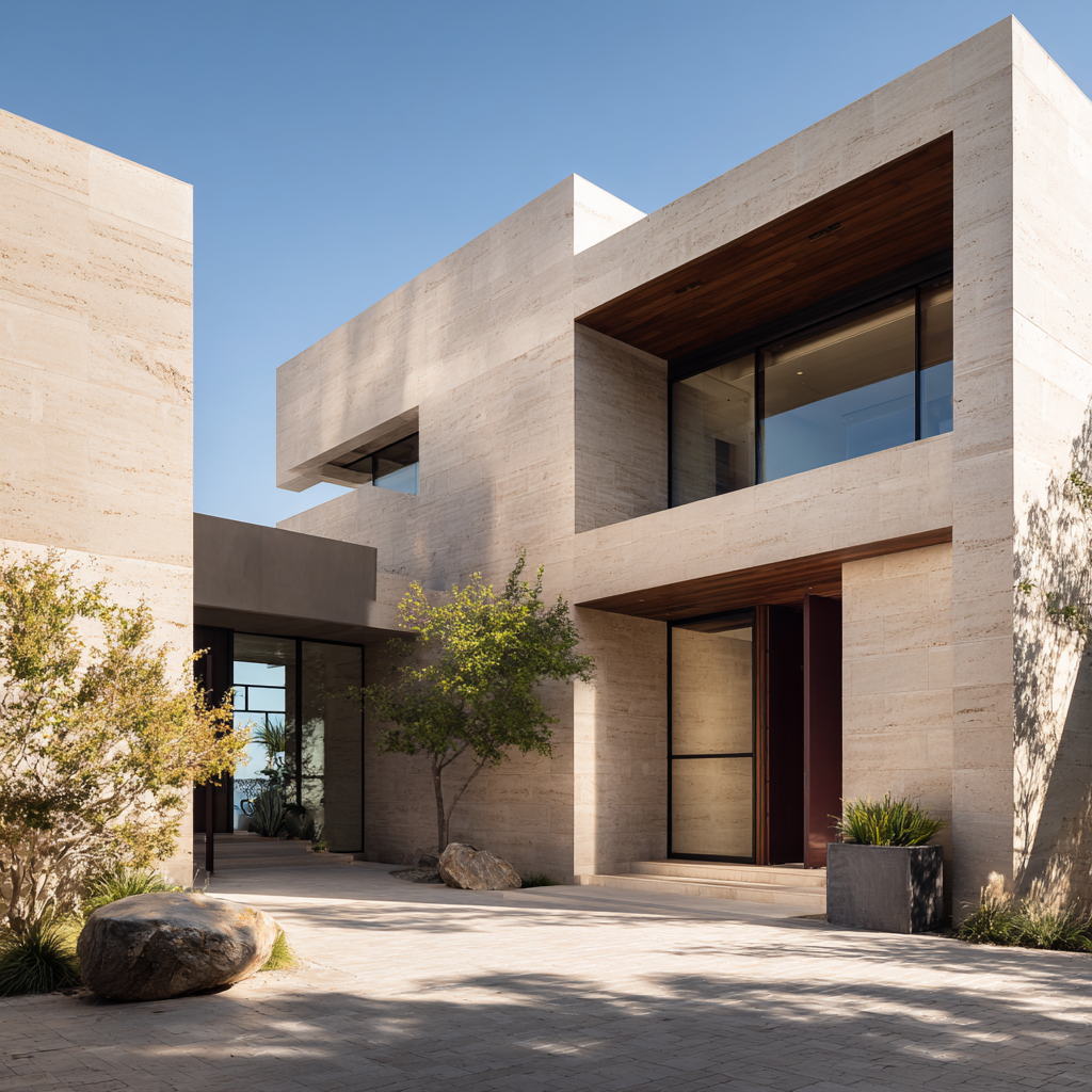 Accompagnement d'Althéa Notaires pour vos projets immobiliers : villa contemporaine en pierre de taille et architecture moderne.